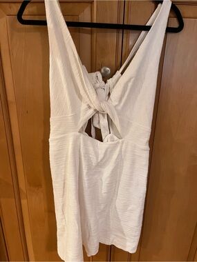 Free People Cream Textured Mini Dress with Tie Back